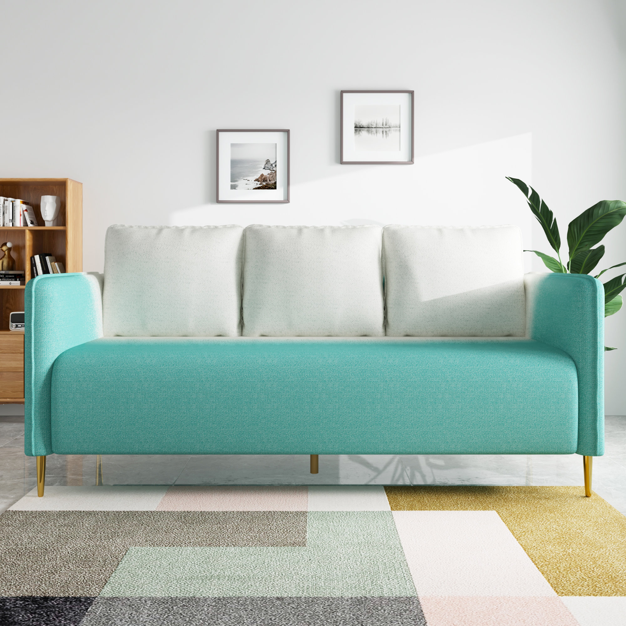 Mercer41 Keppler 76" Square Arm Sofa Couches for Living Room Comfy